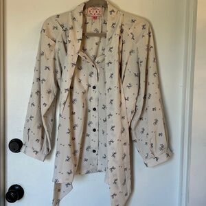 Buru big bow Blouse ivory black button down Size Medium